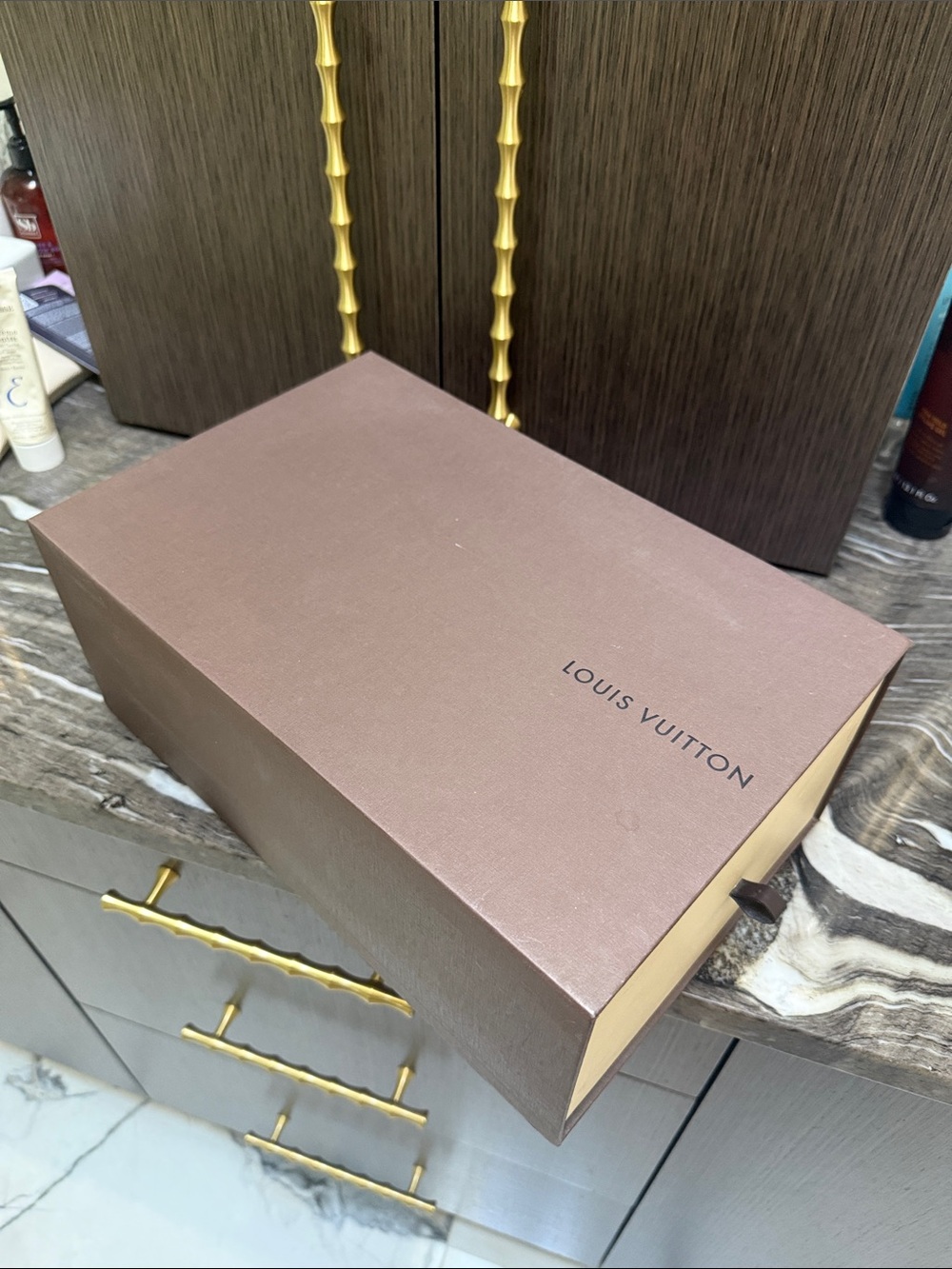 Louis Vuitton Brown and Cream Gift Box with Pull